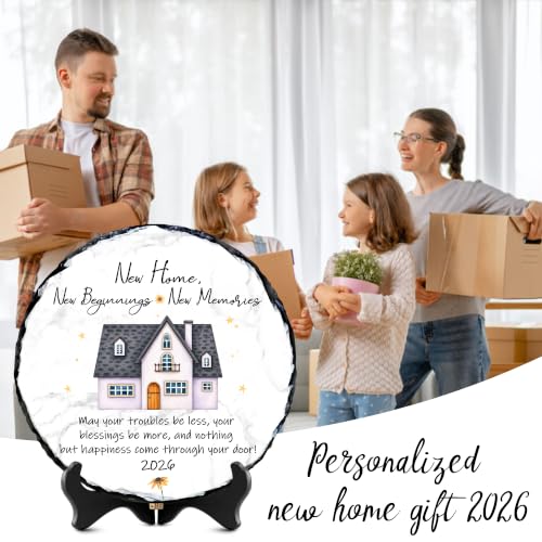 New Home Gift Slate Plaque – New Beginnings New Memories – Housewarming Gifts for New Homeowner, First Home Gift 2026, Natural Slate Stone with Stand - color: New Home
