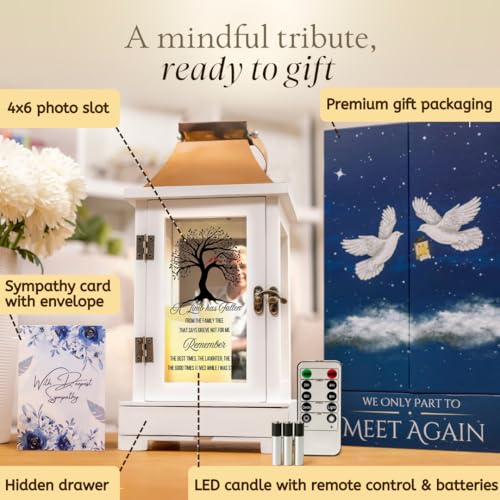 Memorial Lantern with Photo Frame & Keepsake Drawer | Sympathy Gifts for Loss of Loved One, Mom, Dad, Husband, Father | Bereavement Memorial Gifts | LED Candle with Timer | Grief Gifts by STILLWIND - color: Family Tree / Copper