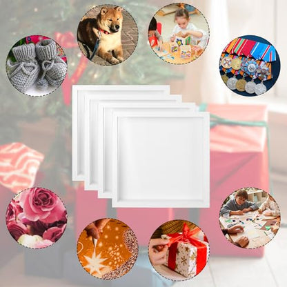 4 Pack Shadow Box Frames, 8 x 8 Inches Square Artificial Board Shadow Boxes Display Case, White 3D Picture Frames for Photos, Dried Flowers, Wall Mounted Handicraft Photo Frame - color: White, size: 8X8