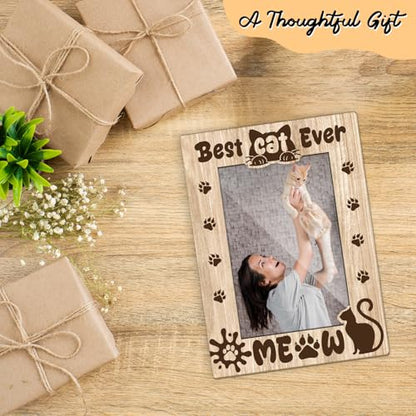 Best Cat Ever Picture Frame, Cat Memorial Photo Frame for Pet Lovers Friends, Cats Lover Gift Cats Memorial Gifts 4x6 Wooden Picture Frame, Home Bedroom Office Shelf Table Decor -026 - style: Best Cat Ever