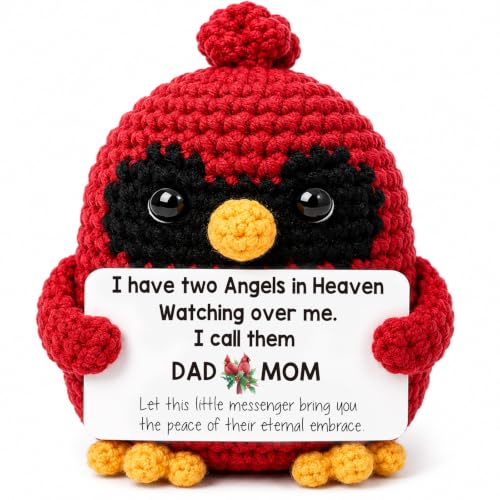 Handmade Crochet Cardinal Memorial Gift Loss of Parents Bereavement Sympathy Remembrance Comfort Condolence Passed Away Loved One Dad Mom in Heaven Red Bird Spiritual Messenger Keepsake - style: Loss both Parents