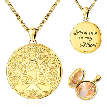 Picture Locket Necklace for Women Men Rose 14K Real Gold 925 Sterling Silver Jewelry Heart Locket Necklace that Holds Pictures Tree of Life Viking Wolf Celtic Knot St Christopher St Michael Pendant - color: I2-8-Celtic Locket-Gold