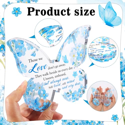 HOWAF Forget Me Not Gifts Sign, Sympathy Gifts for Loss of Loved One, Funeral Favor Blue Floral Butterfly Shape Acyclic Plaque, Memorial Keepsake, Bereavement Gift for Women Men