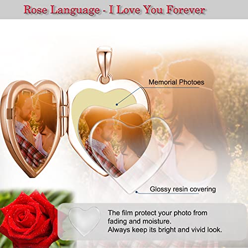 SOULMEET Sunflower/Rose/Daisy Heart Locket Necklace That Holds Pictures Keep Someone Near to You Sterling Silver/Gold Personalized Photo Locket Gift - style: A3-Rose gold rose locket+photo+text