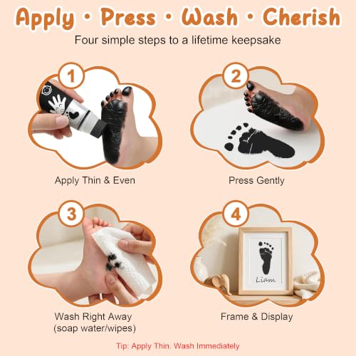 Baby Hand and Footprint Paint with Sponge Head, 2.54 fl oz, Non-Toxic & Acid-Free, Washable Baby Safe Paint for Newborn Keepsakes, Dog Nose & Paw Prints, Ideal New Mom Gift - Black - color: Black