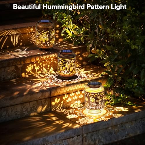 Solar Lanterns Outdoor Waterproof - Hummingbird Solar Lights for Garden, Hanging Metal Lantern Decor for Patio, Yard - Christmas Mothers Day Gifts for Women, Mom, Grandma (Hummingbird, 1) - style: Hummingbird