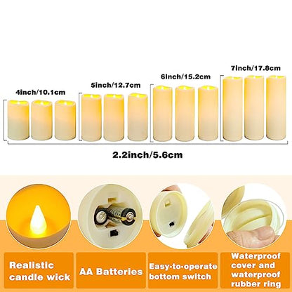 YIWER Plastic Waterproof Flameless Candles Set of 24: Battery Operated Candles Ivory Flickering Pillar Candles Include 4"/5"/6"/7" with 10-Key Remote 2/4/6/8H Timer Function - color: D2.2"-Waterproof, size: 24PCS