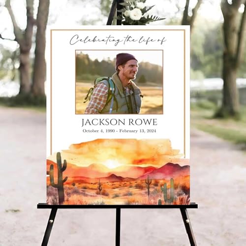 Outdoors Sunset Desert Funeral Welcome Sign, Celebration of Life Welcome Sign, in Loving Memory Sign, Celebration of Life Funeral Sign, Celebration of Life Sign, Memorial Sign with Photo #vd12 - color: Version #12