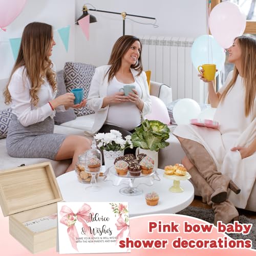 50 PCS Pink Bow Baby Shower Advice Cards For Parents To Be, Advice and Wishes Cards with Box for Baby Shower Games Advice for New Parents Baby Showers - color: Pink Bow