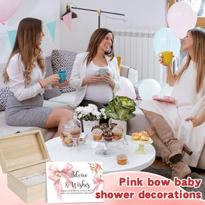 50 PCS Pink Bow Baby Shower Advice Cards For Parents To Be, Advice and Wishes Cards with Box for Baby Shower Games Advice for New Parents Baby Showers - color: Pink Bow