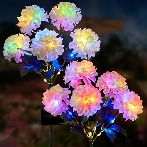 2 Pack Solar Garden Lights Outdoor, LED Colorful Waterproof Solar Powered Hydrangea Flowers Landscape Lights for Patio, Outside Yard, Pathway Decorative, Décor, Two Lighting Modes - size: 2 Pack