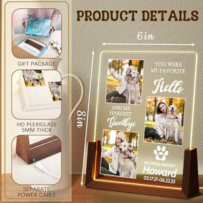 Personalized Dog Memorial Gifts, Custom Acrylic Light Up Picture Frame | Custom Pet Loss Gifts Cat Pet Memorial Gifts with Pictures for Pet Lover, Loss of Dog Sympathy Gifts - color: style-2
