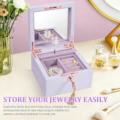 LIHOU PAPAQ Wooden Ballerina Musical Jewelry Box for Girls and Women - Music Chest,Jewelry Storage Box,Gifts for Christmas,Birthday,Valentine's Day and All Holidays