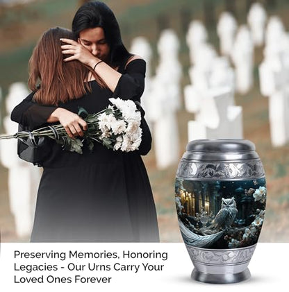 White Owl Sitting White Flower Urn for Ashes Adult Male- Urn for Ashes for Women - Cremation Keepsakes - 3 Inch - Pack of 2 - Small Urns for Remains - Miniature Urns - Loss Memorial - size: Pack Of 2