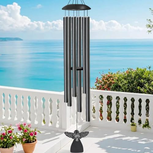 45" Wind Chimes for Outside Deep Tone - 6 Thicken Tubes Large Windchimes | Angel Gifts for Women, Mom, Grandma, Sympathy, Big Wind Chime for Garden and Patio (Black) - color: Black, size: 45 inches