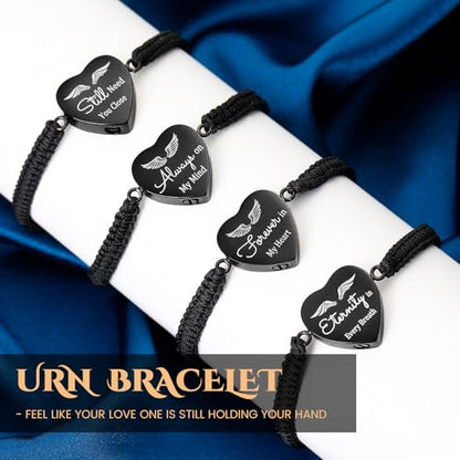 Ecation Cremation Jewelry, Urn Bracelet for Ashes - color: Black, style: Heart