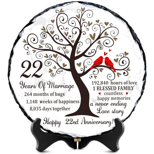 22nd Anniversary Wedding Gifts for Couple, 22 Year Anniversary Wedding Gift for Husband Wife Parents, 22 Years of Marriage Slate Plaque Keepsake with Stand, 5.9 Inch - color: 22th Wedding Anniversary