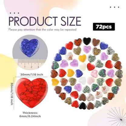 Nuenen 72 Pcs Heart Healing Stone 1.2 Inch Polished Healing Crystal Chakra Gems - size: 1.2 Inch