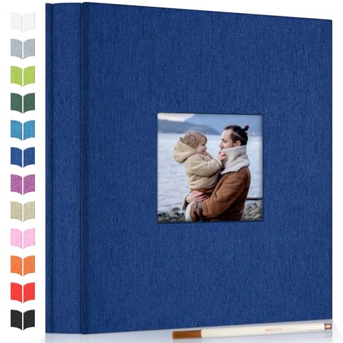 Artfeel Photo Album Self Adhesive Scrapbook Album for 3x5 4x6 5x7 8x10 Pictures,40 Pages Linen Cover with Display Window DIY Photo Book,Ideal Gifts for Family Travel Wedding Baby - color: Dark Blue, size: 11.5"x10.5"40Pages