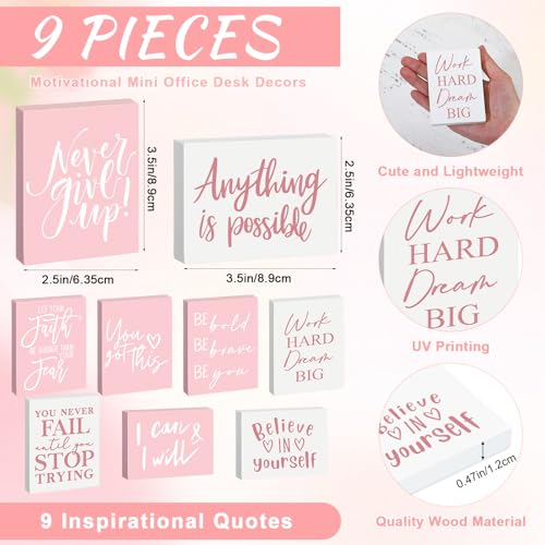 Rossesay 9 Pcs Mini Inspirational Wooden Signs for Desk Table,Pink - color: Pink