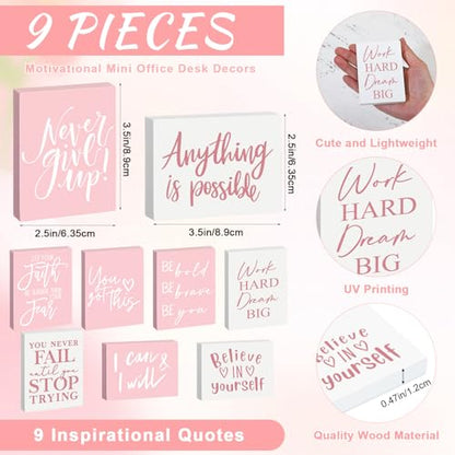 Rossesay 9 Pcs Mini Inspirational Wooden Signs for Desk Table,Pink - color: Pink