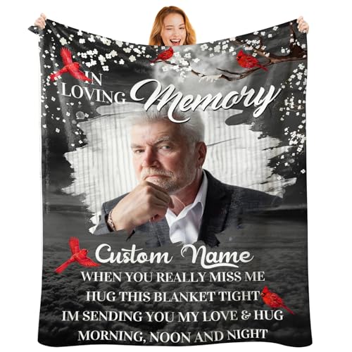 Custom Memorial Blanket with Photo, Personalized in Loving Memory Throw for Loss of Loved One, Made in USA, Customized Sympathy Bereavement Remembrance Grieving Blanket for Loss One (Design 13) - color: Design 13