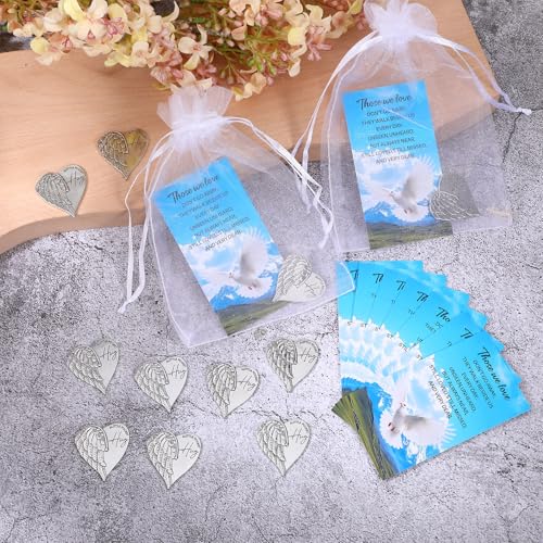 60 Sets Funeral Favors for Guests Metal Heart Pocket Hug Tokens Bulk | with Thank You Cards Celebration of Life Decorations Keepsake Memorial Gifts for Loss of Loved One Church Memorial Prayer