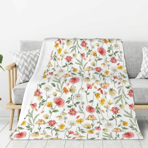 Floral Fleece Throw Blanket, Flowers Flannel Blankets for Couch 50"×60" - color: Floral
