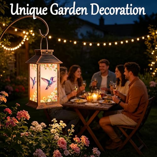 Hummingbird Garden Deco Solar Lanterns Outdoor Waterproof,Metal Hanging Decorative Solar Lights,Mothers Day Gifts,Birthday Gifts for Women Mom Grandma,Gardening Gifts for Yard,Patio, Lawn,Tabletop - style: Style_ Hummingbird