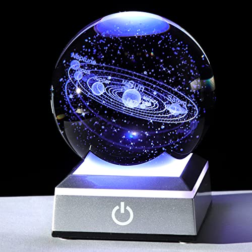 Crystal 3D Solar System Ball Science, Astronomy Gifts with LED Base 3.15'' - color: Solar system ball with Silver LED