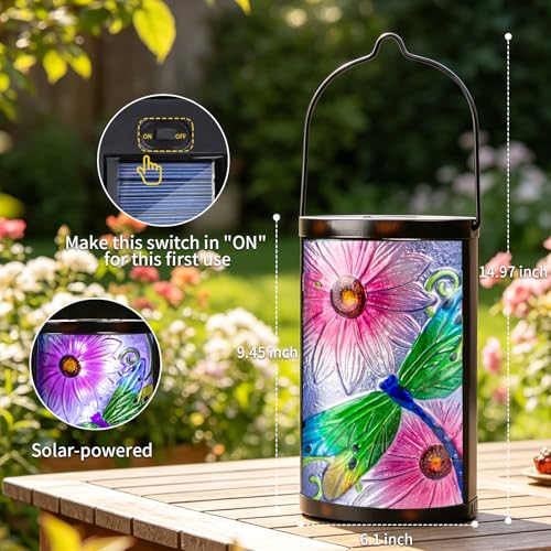 MUMTOP Dragonfly Solar Lantern Outdoor Waterproof, Hanging Garden Light - color: Lavender