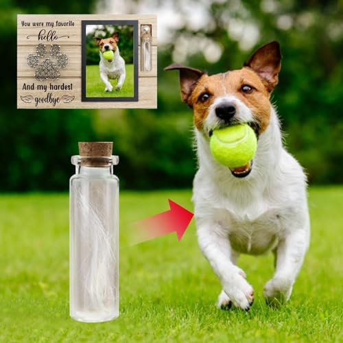 Dog Remembrance Gift Memorial Gifts for Dogs or Cats,Picture Frame with Paw Print Design,Loss of Dog Sympathy ,Wood Photo Display with Quote and Hair Keepsake Vial,a Grieving Friend Pet Lost Gift and Dead box (wood,4*6)