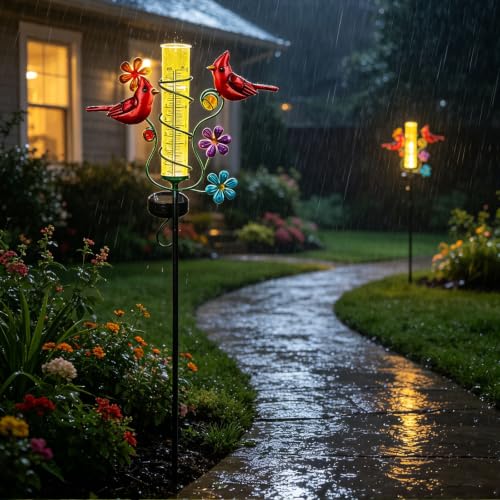 Rain Gauges Outdoors Best Rated, Cardinal Rain Measure Gauge | Freeze Proof Adjustable Height Large Rain Measuring Tool for Garden Yard Fence - color: Cardinal