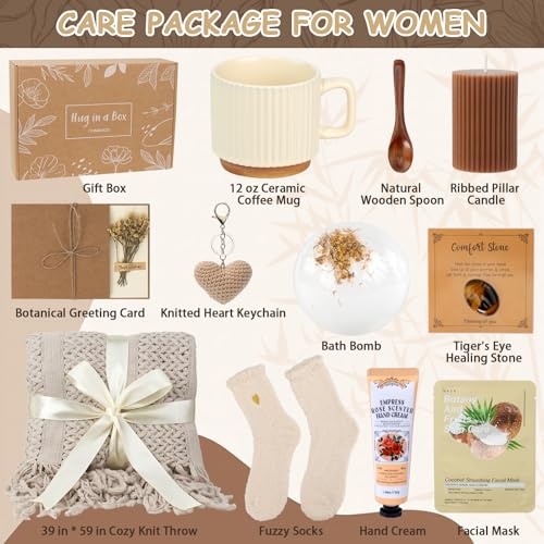 Get Well Soon Gift Baskets for Women, Self Care Gifts for Mom - color: khaki (Heart Keychain)