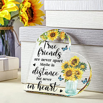 Yulejo Friends Gift for Women Friendship Acrylic Heart Plaque Decor Best Friend Birthday Keepsake Gift for Women Friends Sisters Coworker Office Table - style: Sunflower Butterfly