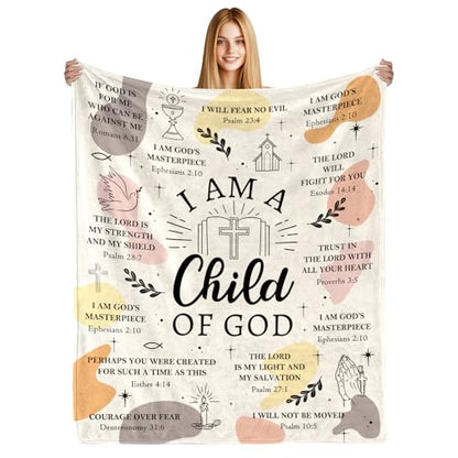 Christian Gifts for Women - I Am a Child of God Blanket 60"x50", Inspirational Religious Birthday Gifts for Women Mom Sister Friends, Christmas Baptism Catholic Spiritual Jesus Faith Bible Prayer - color: Christian1