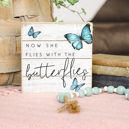 Simply Said, INC Perfect Pallets Petites Bereavement Decor, She Flies With Butterflies, 6 x 6 inch Wood Sign, Made in USA PET1905 - color: Butterflies - 6 inch