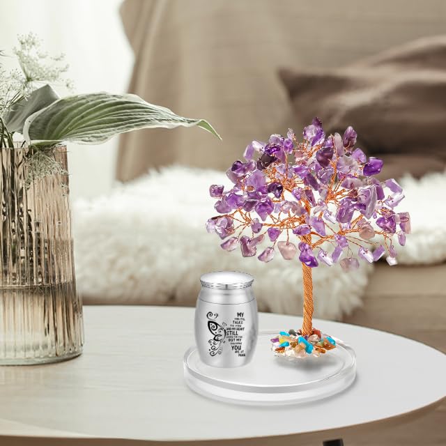 SOITIS Small Urns for Human Ashes Keepsake, Stainless Steel Mini Urn for Human Ashes with Amethyst Crystal Tree -Decoration Butterfly Cremation Keepsake Memorial Funeral Sharing Urns - size: Non-Custom