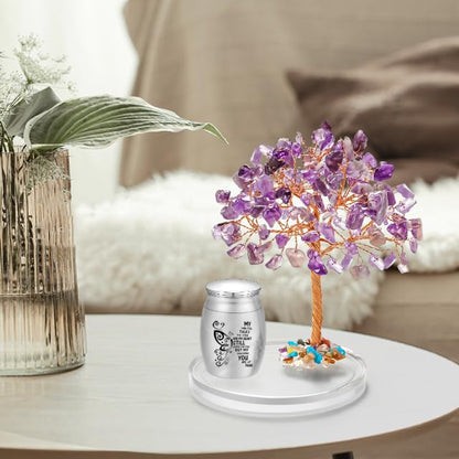 SOITIS Small Urns for Human Ashes Keepsake, Stainless Steel Mini Urn for Human Ashes with Amethyst Crystal Tree -Decoration Butterfly Cremation Keepsake Memorial Funeral Sharing Urns - size: Non-Custom
