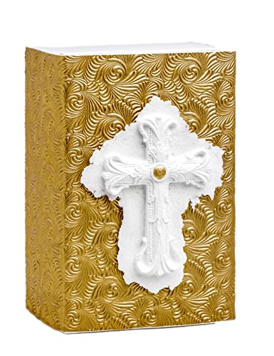 Earth Memorials Biodegradable Urn for Human Ashes, Large, Cross, Water Burial Urn, Cremation Urn Box, EcoFriendly, 300 Cubic Inches - color: Cross on Metallic Gold Swirl Paper, size: Large, 300 Cubic Inches 10”L x 6.5”W x 4 3/4”H