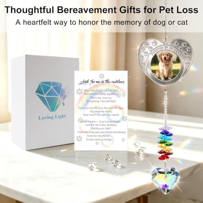Dog Memorial Gifts for Loss of Dog Pet Memorial Suncatcher | Loss of Dog Sympathy Gift,Rainbow Bridge Dogs and Cats Bereavement Remembrance Gifts,with Heart Photo Frame