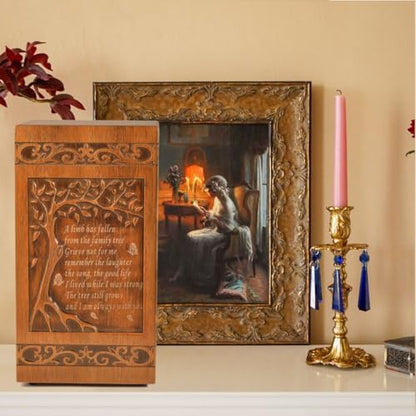 KIMNAG Wooden Cremation Urn for Human Wood Ashes Decorative Box Funeral Urns for Adult Male Female with Burial or Memorial Keepsake (Tree of Life (XL) 250lbs)
