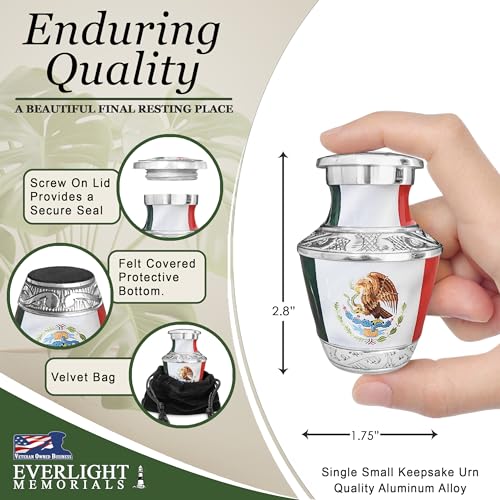 Mexican Flag Keepsake Cremation Urn for Human Ashes – Urna para Cenizas – Tribute to Mexican Pride (Orgullo) – Small Sharing Memorial for Men or Women - size: Small Keepsake