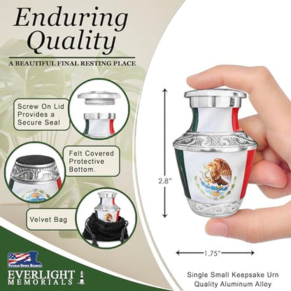 Mexican Flag Keepsake Cremation Urn for Human Ashes – Urna para Cenizas – Tribute to Mexican Pride (Orgullo) – Small Sharing Memorial for Men or Women - size: Small Keepsake