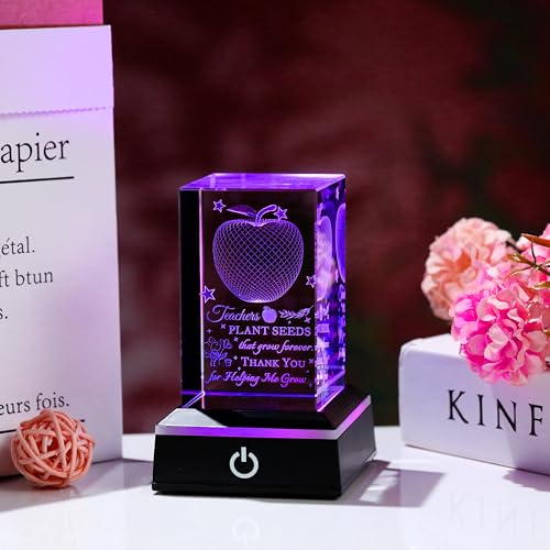 Teacher Appreciation Gifts for Women Men - 3D Crystal Engrave Teacher plant seeds with heart with Base - Best Unique Christmas Retirement Thank You End of The Year Gifts for Teacher from Students - style: Teacher gifts-plant seeds