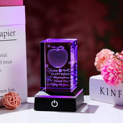 Teacher Appreciation Gifts for Women Men - 3D Crystal Engrave Teacher plant seeds with heart with Base - Best Unique Christmas Retirement Thank You End of The Year Gifts for Teacher from Students - style: Teacher gifts-plant seeds