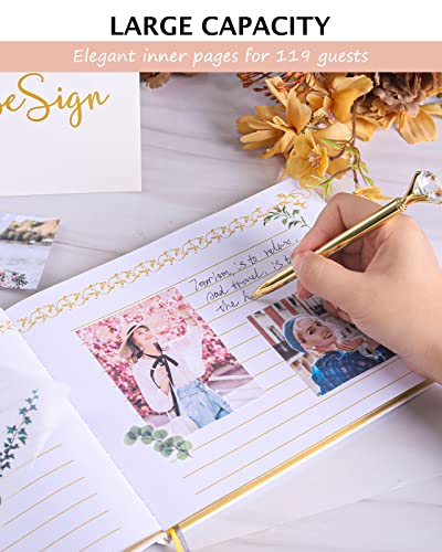 Wedding Guest Book, Guest Book Wedding Reception with Pens, 9x7'' | Personalized Wedding Guestbook Photo Album Sign in Book, Gold Foil Hardcover & Gilded Edges, For Weddings Baby Shower Party - color: White