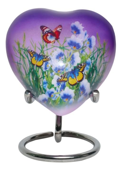 BOLD & DIVINE Butterfly Theme Cremation Urns | Decorative Urns for Human Ashes of Female & Male, Urns for Ashes, Funeral Urns (Purple, Heart Shape) - color: Purple, size: Heart Shape (Single)