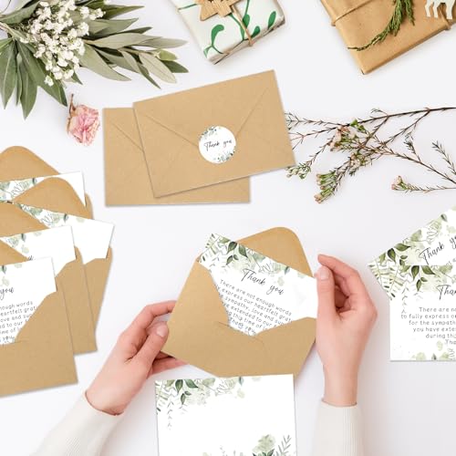50 Set Funeral Thank You Cards with Envelopes and Matching Seal Stickers,Thank You Sympathy Cards with Message,Bereavement Sympathy for Funeral Family Friends Loved Ones - style: Leaves