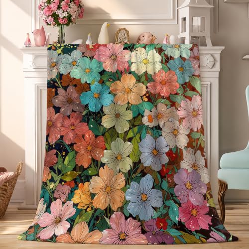 Colorful Flowers Fleece Throw Blanket, Flannel Blankets for Couch 50"×60" - color: Colorful Flowers
